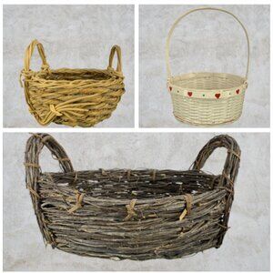 ASSORTED WOVEN BASKETS -- Large Grapevine, Med. Stylized, Small Hearts, Set of 3
